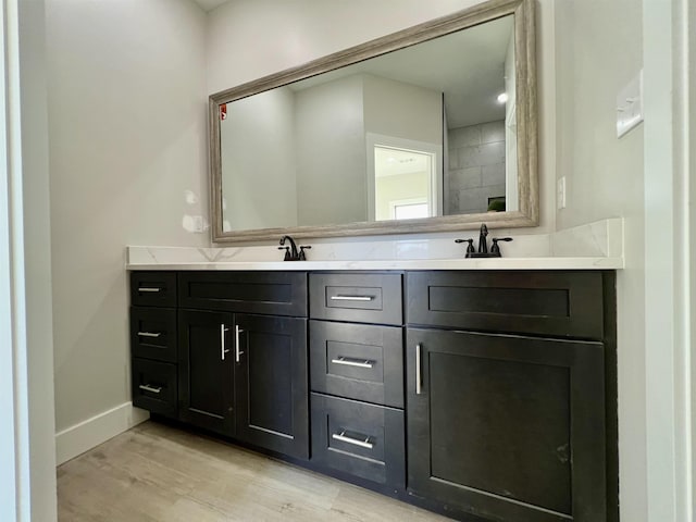 bathroom with hardwood / wood-style floors and vanity