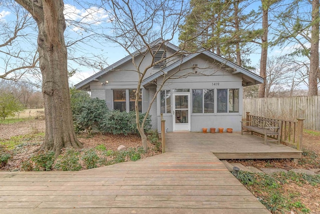 view of front of home with a deck