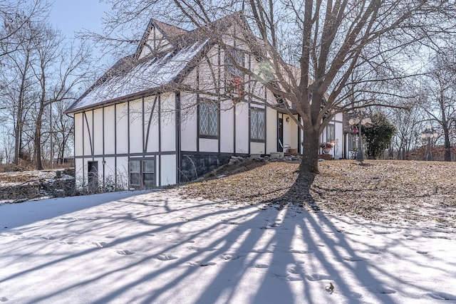 view of snow covered property