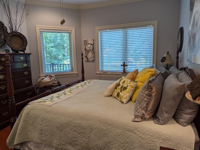 bedroom with ornamental molding