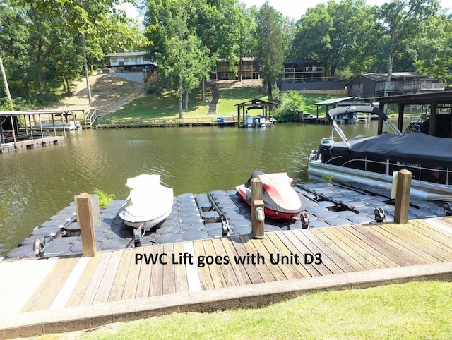 dock area with a water view