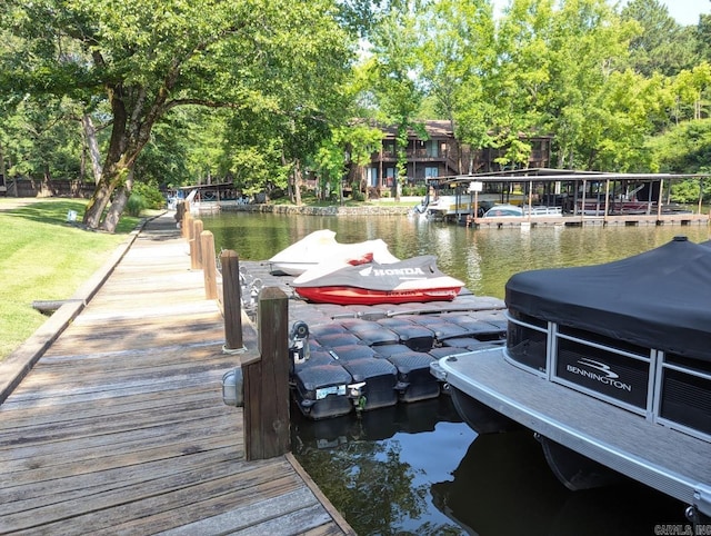 view of dock with a water view