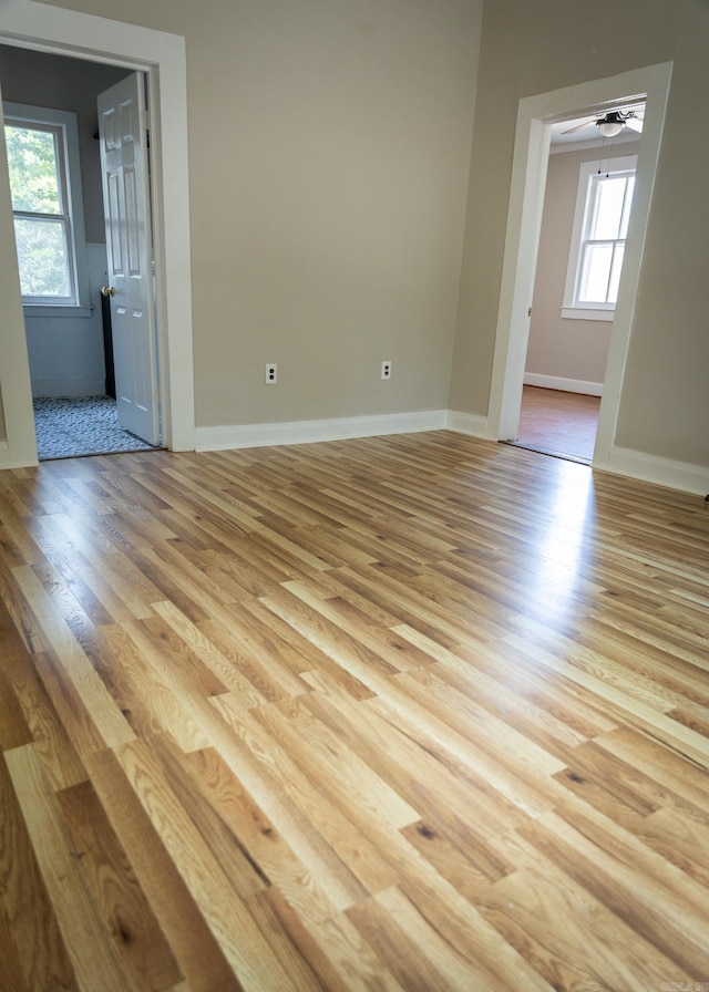 unfurnished room featuring ceiling fan and light hardwood / wood-style floors