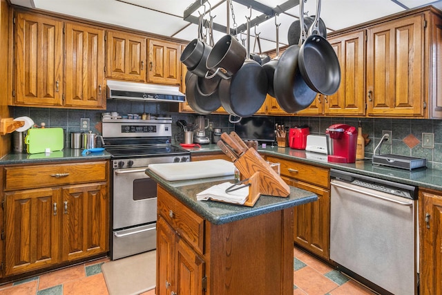 kitchen with backsplash, a center island, and stainless steel appliances