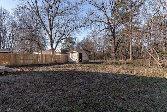 view of yard featuring a storage unit