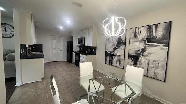 tiled dining area with sink