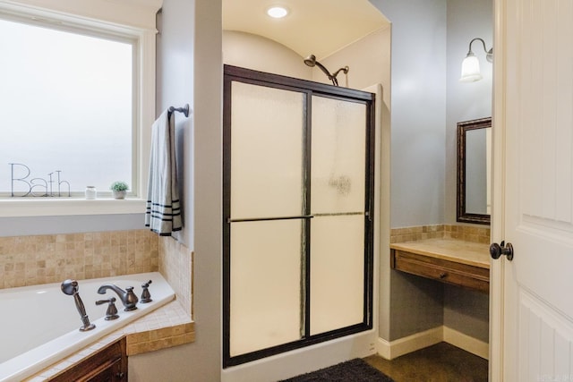 bathroom with plus walk in shower