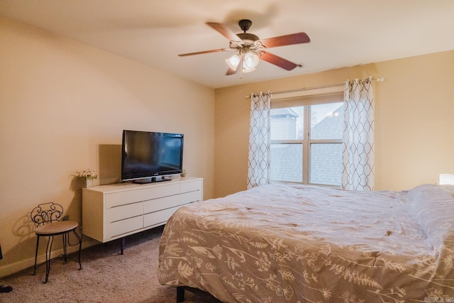 bedroom featuring ceiling fan and carpet flooring