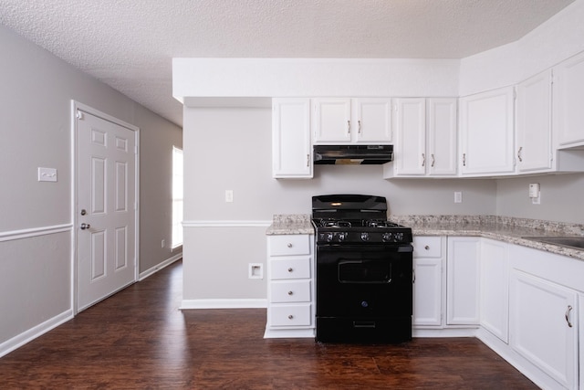 kitchen with white cabinetry, gas stove, dark hardwood / wood-style floors, a textured ceiling, and sink