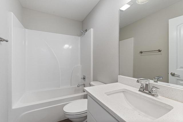 full bathroom with toilet, shower / tub combination, and vanity