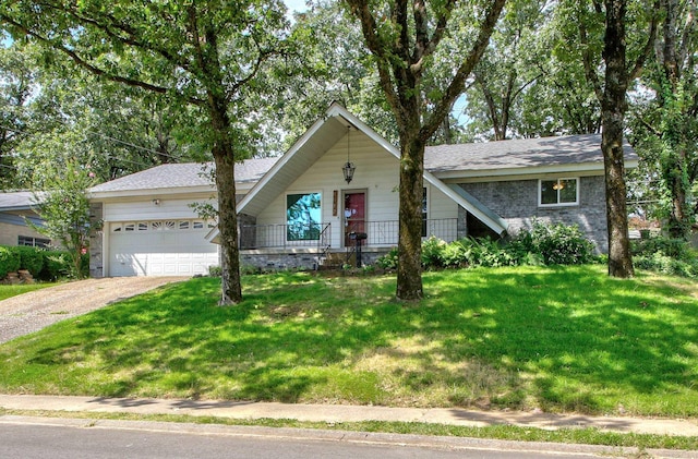 ranch-style house with a front lawn and a garage