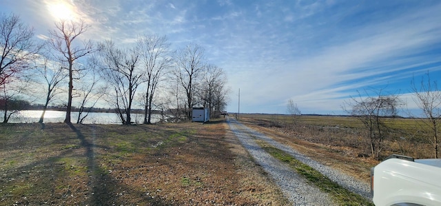 view of street with a water view