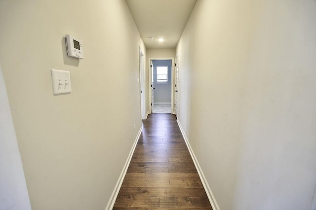 hall featuring dark wood-type flooring