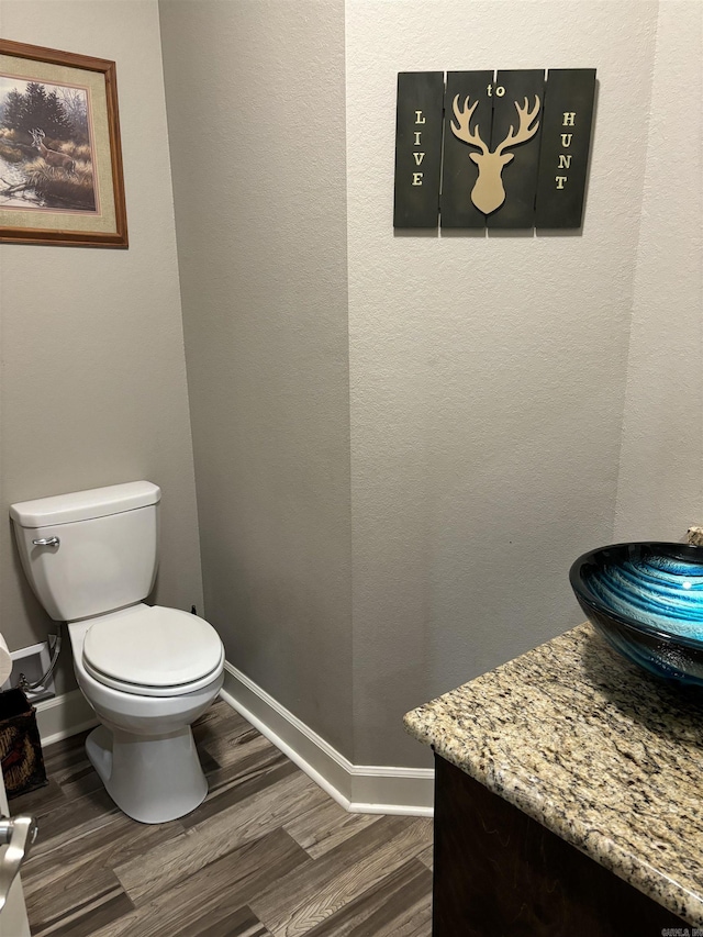 bathroom featuring hardwood / wood-style floors, toilet, and vanity