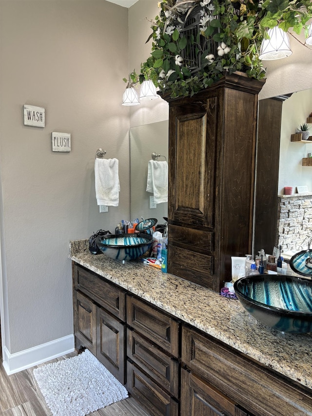 bathroom with hardwood / wood-style flooring and vanity