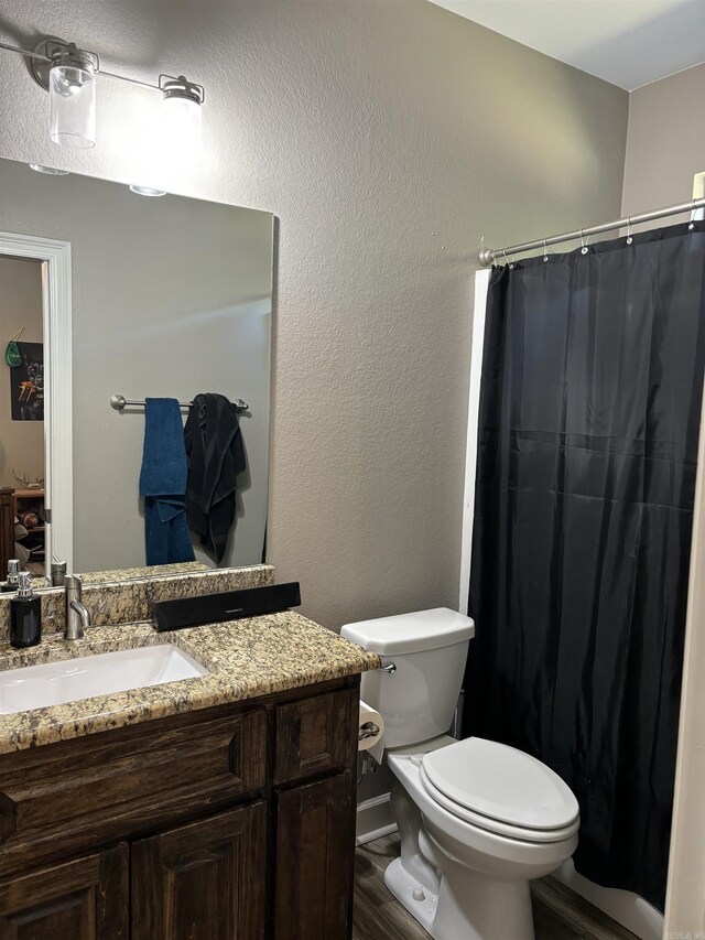 bathroom featuring toilet, hardwood / wood-style floors, and vanity