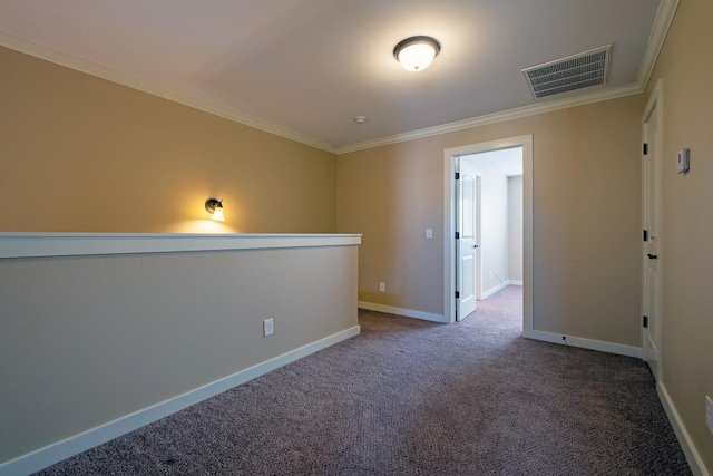 unfurnished room with carpet floors and ornamental molding