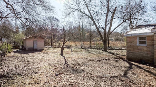 view of yard with a storage shed