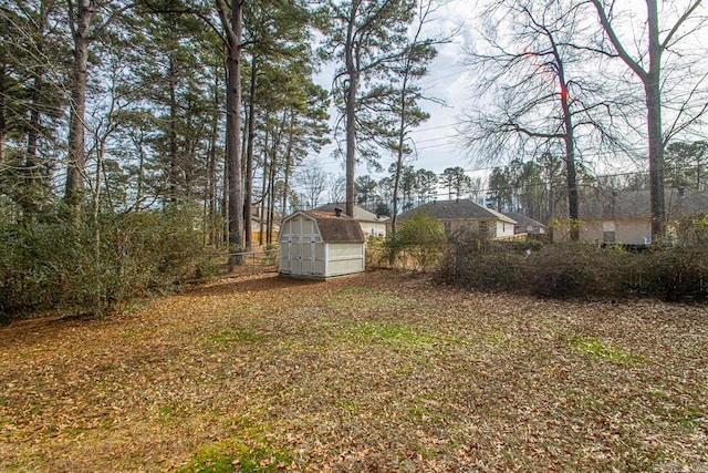 view of yard with a shed