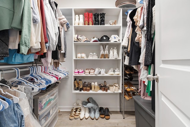 spacious closet with light hardwood / wood-style flooring