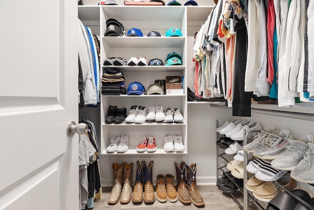 walk in closet with hardwood / wood-style flooring