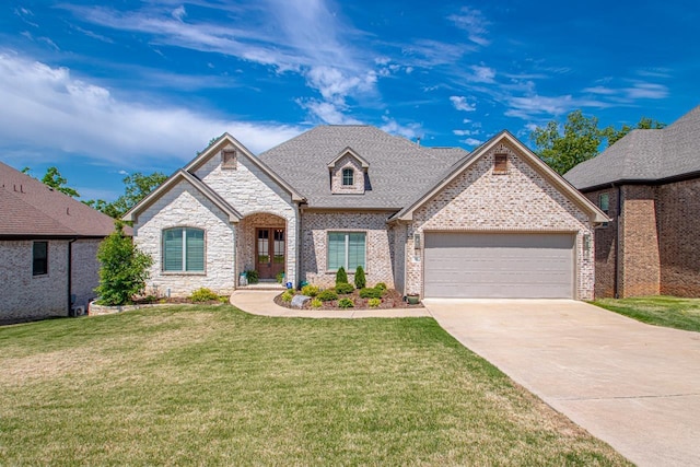 view of front facade with a garage and a front lawn