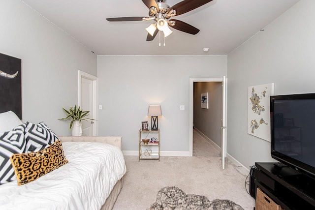 bedroom featuring ceiling fan and carpet floors