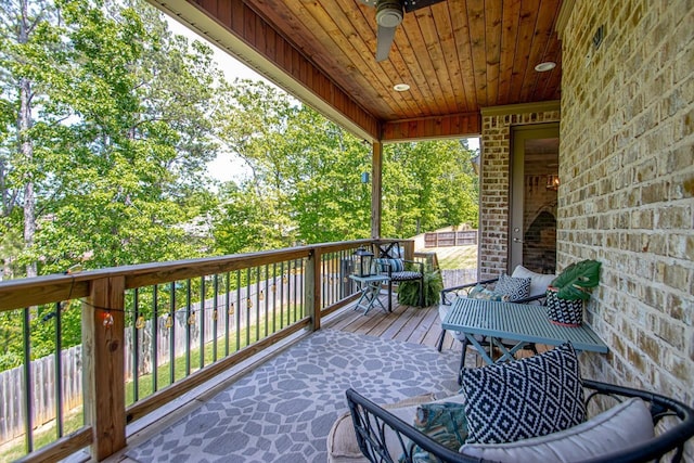 wooden terrace with ceiling fan