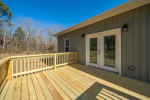 wooden terrace featuring french doors