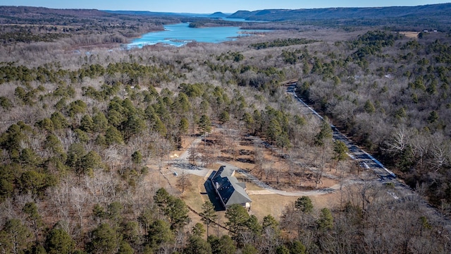 aerial view with a water and mountain view