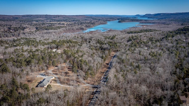 bird's eye view with a water and mountain view