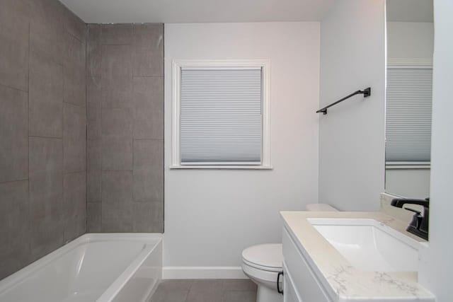 full bathroom featuring tile patterned flooring, vanity, shower / bathing tub combination, and toilet