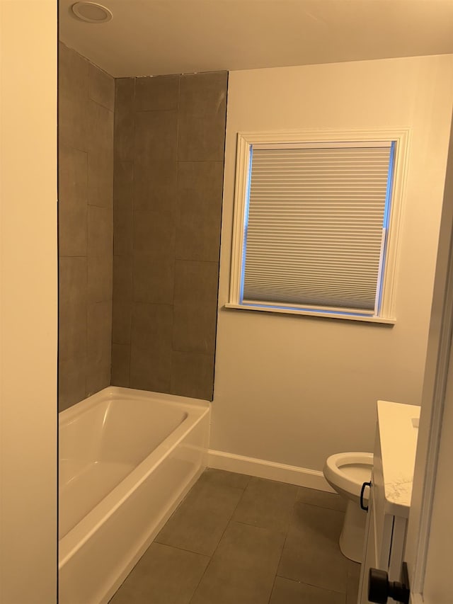 full bathroom featuring shower / tub combination, tile patterned floors, toilet, and vanity