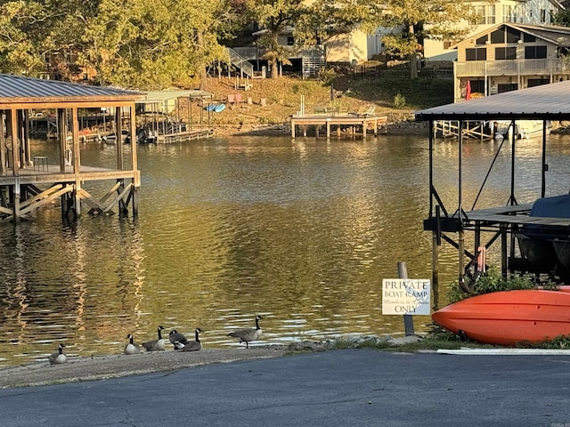 dock area with a water view