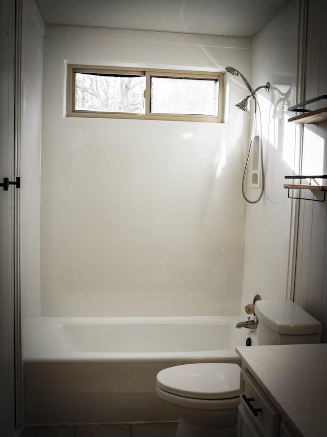 full bathroom with tub / shower combination, toilet, and vanity