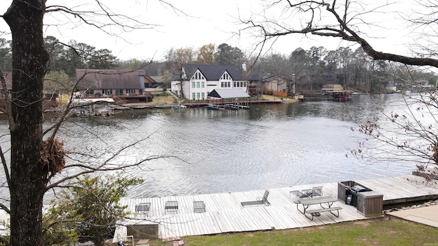 dock area with a water view