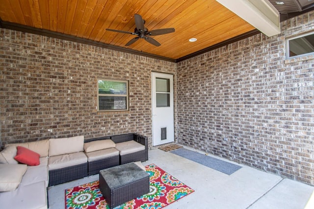 view of patio / terrace featuring ceiling fan and an outdoor hangout area