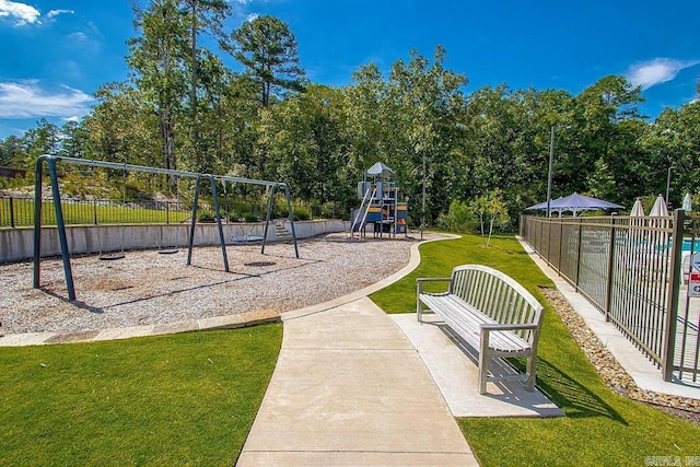 view of play area featuring a yard