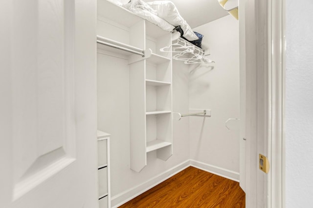 walk in closet with hardwood / wood-style floors