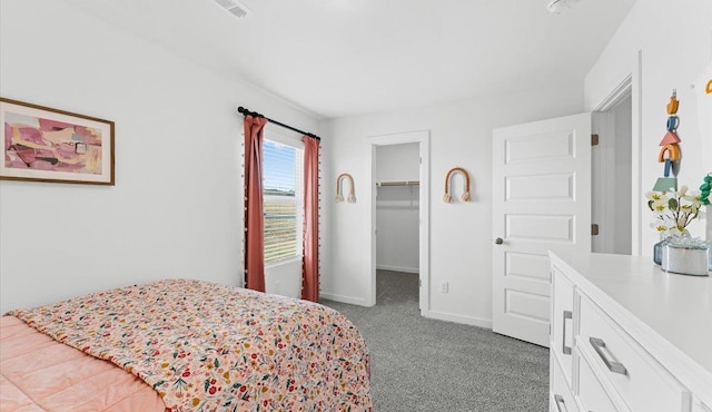 carpeted bedroom with a closet and a spacious closet