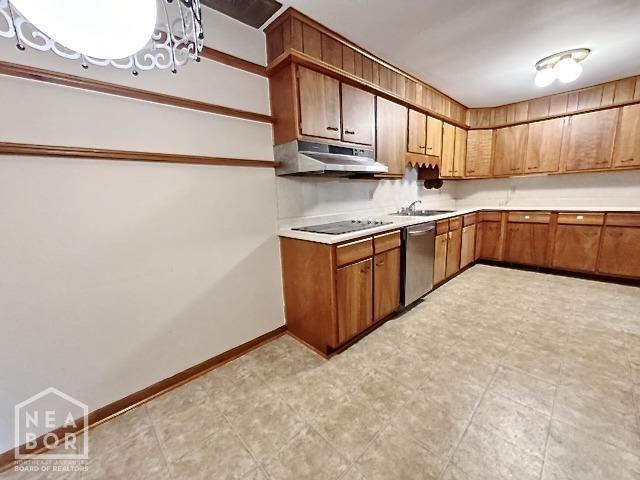 kitchen with sink, dishwasher, and black electric cooktop