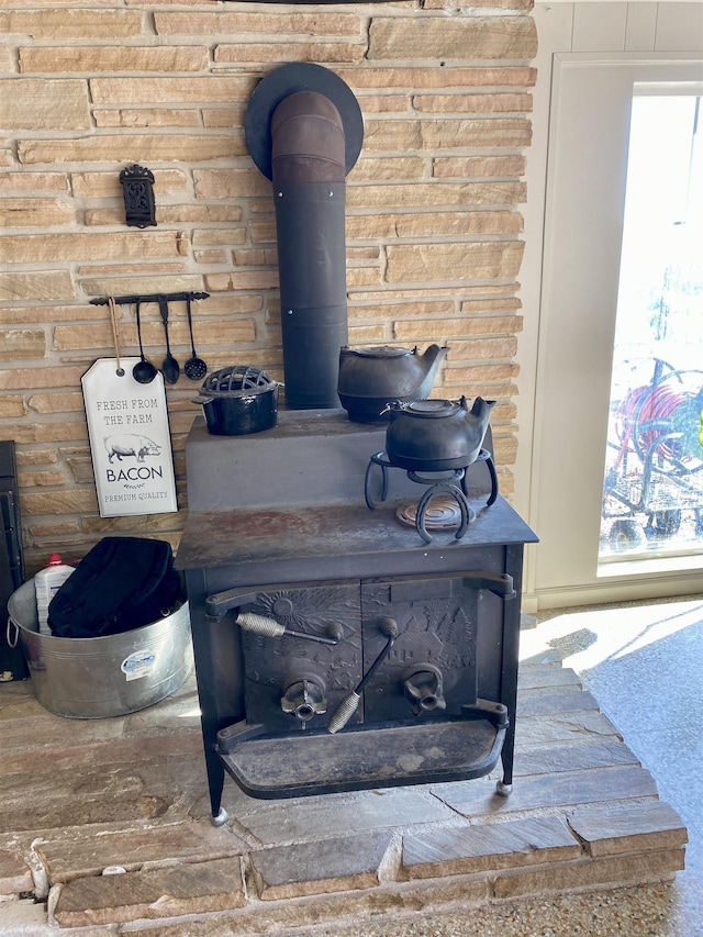 details featuring a wood stove