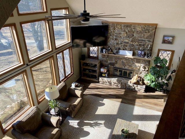 living room featuring a fireplace