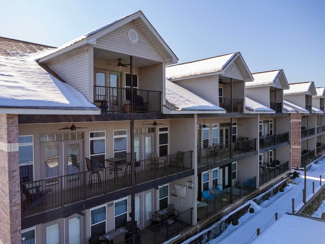 view of snow covered building