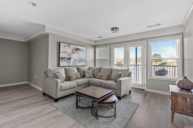 living room with light wood-type flooring