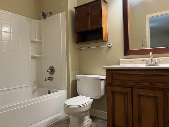 full bathroom with vanity, bathing tub / shower combination, and toilet