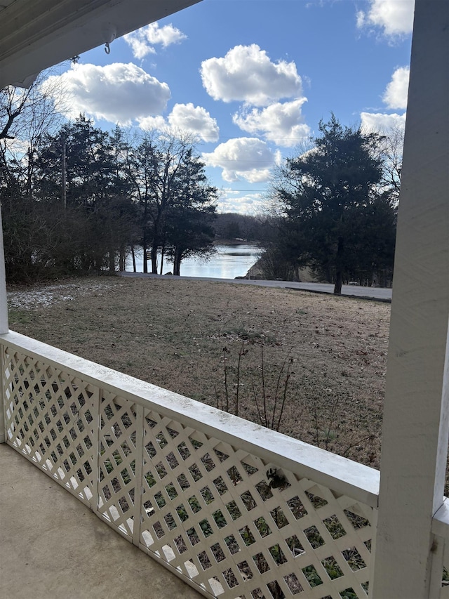 view of yard with a water view