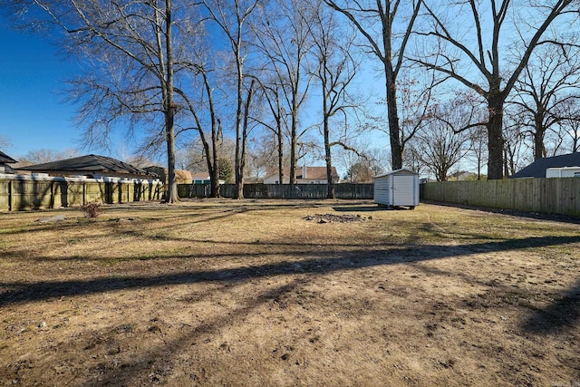 view of yard with a storage shed