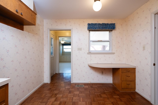 bathroom with parquet flooring