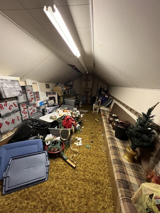 bonus room with vaulted ceiling and carpet